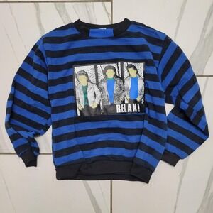 Vintage Boys 80s 90s striped crewneck sweatshirt with Relax graphic